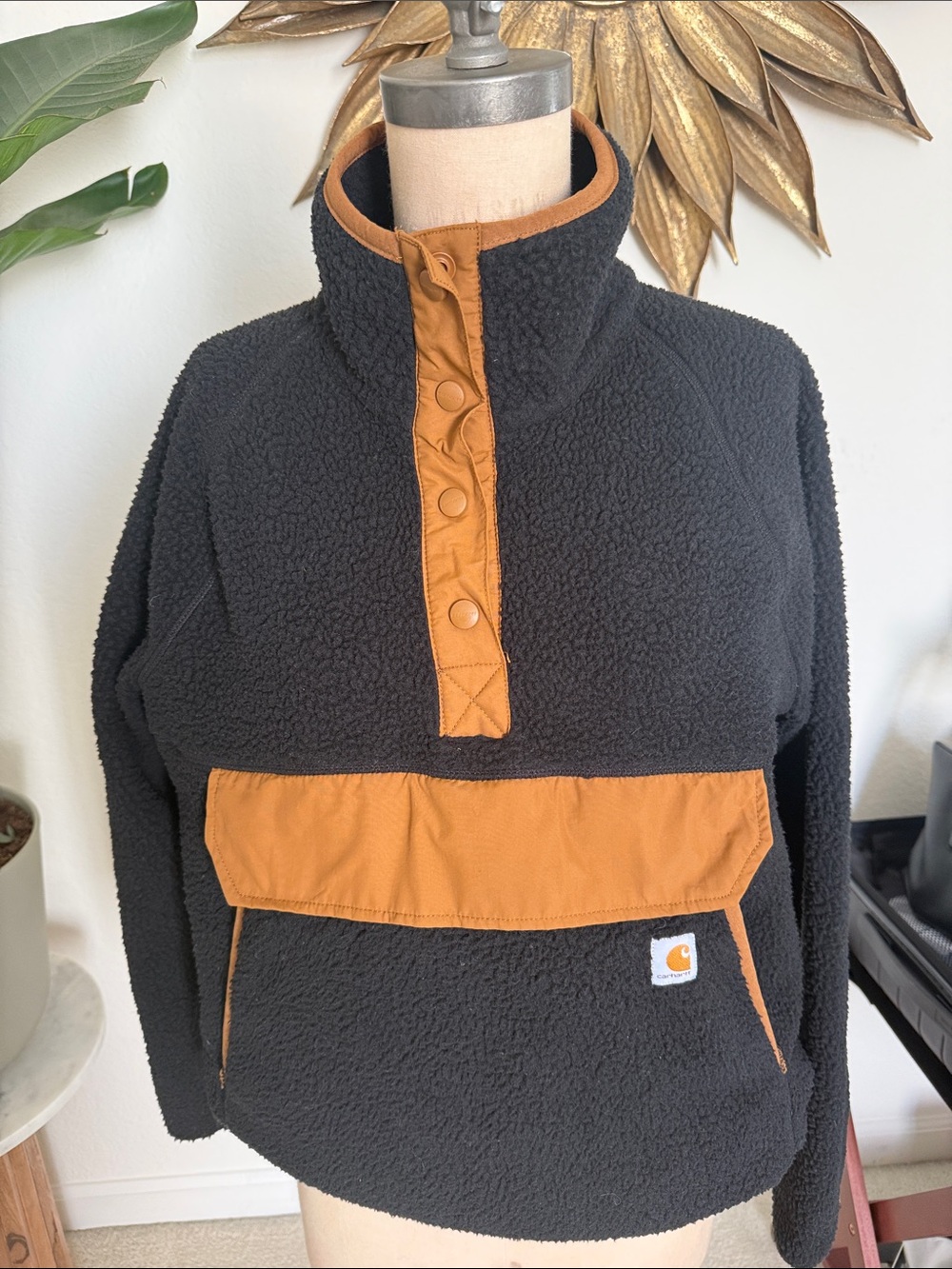 Carhartt Black Sherpa Pullover with Tan Accents